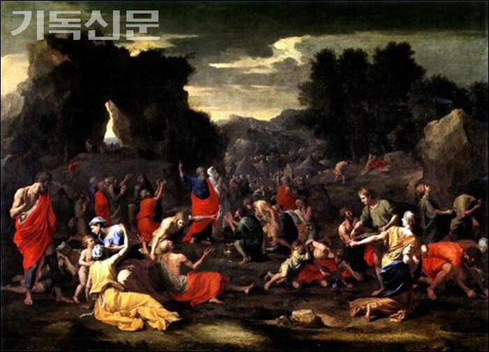 니콜라 푸생(Nicolas Poussin) 작 ‘광야에서 만나를 줍는 이스라엘인들’.