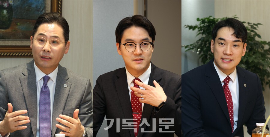 김근영 목사, 조성진 전도사, 원성인 전도사.