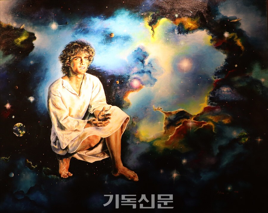 아키아나 작가가 시간에 얽매이지 않기에 청소년과 성인의 모습으로 동시에 존재하는 예수 그리스도의 형상과, 두려움도 증오도 굶주림이나 고통도 사라지고 오직 사랑만 남을 새 땅을 그린 작품 ‘예수: 잃어버린 세월’.